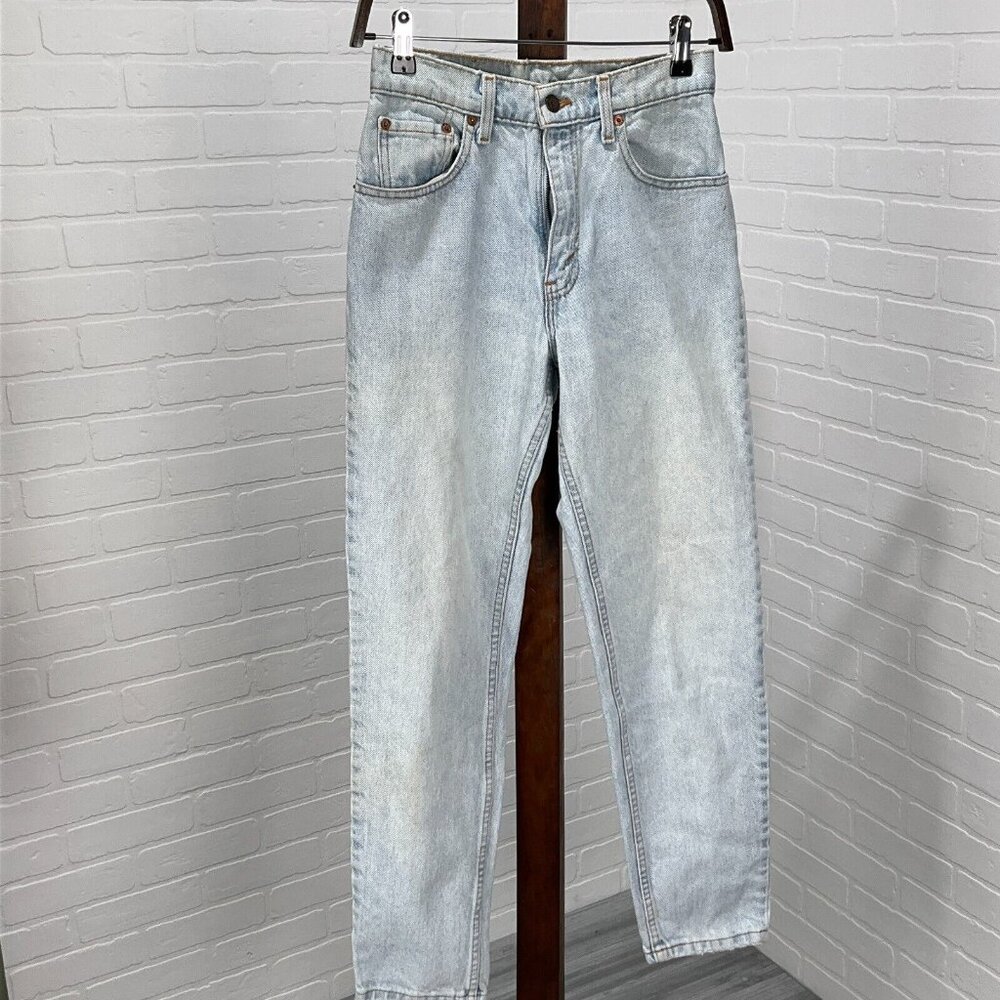 Levis Jeans Juniors 7 26x30 Light Blue Fade Cotton Taper Black‎ Bat Wing USA VTG